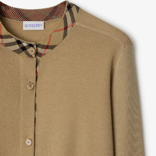 BURBERRY 巴宝莉 女士 罗纹针织饰边羊毛针织开衫 卡其色 8112164 A3743 商品图1