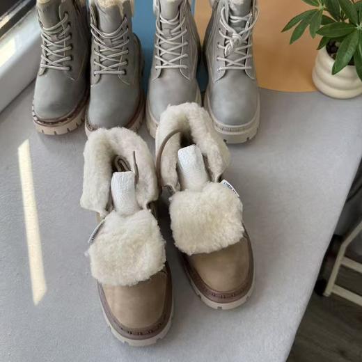 出口俄罗斯单！2026羊毛加绒加厚棉靴厚底系带短筒雪地靴马丁靴女款！ 商品图3
