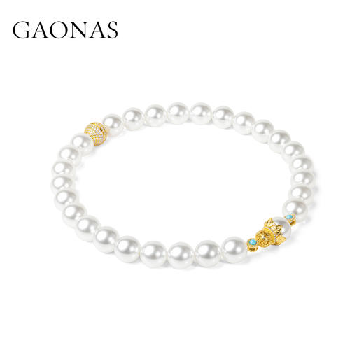 GAONAS仿珍珠项链 鎏金华光16mm贵气白色珠项链11881XW 商品图1