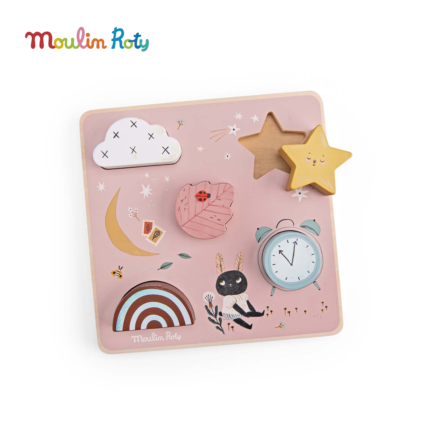 Moulin Roty 木质嵌板拼图 益智木玩 雨后精灵系列 适合1岁+ 法国品牌 -715125