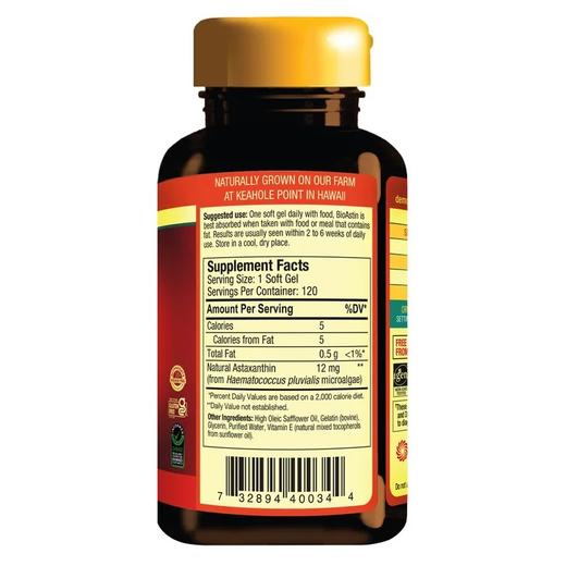 「美国直邮」nutrex Hawaii BioAstin 夏威夷雨生红球藻 12mg高浓度虾青素 120粒 商品图3