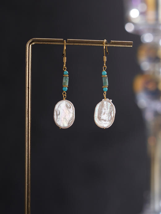 子佩集【天香御珠】银S925珍珠惜王妃耳环【SGE0320008】10*13mm珠巴洛克镀金凤凰松石2601 商品图1