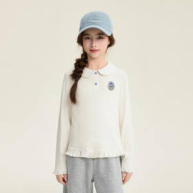 笛莎Deesha 童装女童T恤2026春新款荷叶边娃娃领小猫绣花T恤