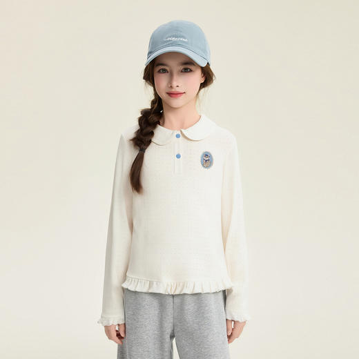 笛莎Deesha 童装女童T恤2026春新款荷叶边娃娃领小猫绣花T恤 商品图0