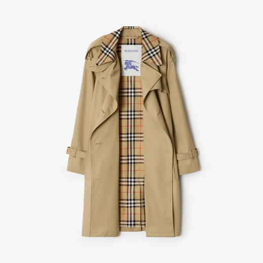 BURBERRY 巴宝莉 女士中长款格纹领 Castleford 风衣 卡其色 8111564 C2981 商品图1