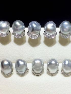 【私席真珠·新年盛宴】18K金镶钻Keshi珠耳钉，8-9mm