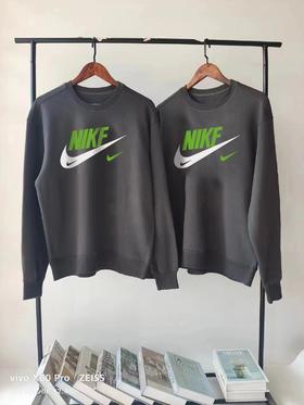 奈克新款高级灰水泥灰印花圆领卫衣情侣款