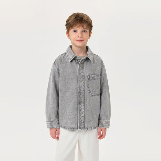 马克珍妮休闲时髦男童纯棉牛仔衬衫外套2026年春装新款560072 商品图2