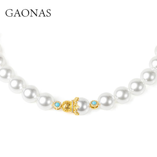GAONAS仿珍珠项链 鎏金华光16mm贵气白色珠项链11881XW 商品图2