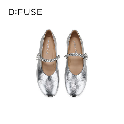 Dfuse迪芙斯2026春季新款圆头钻链抓皱牛皮复古玛丽珍舒适平跟鞋女鞋DFE1111018 商品图13