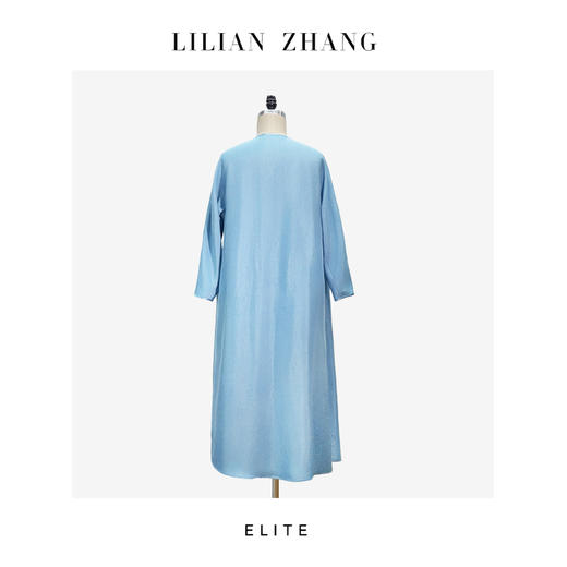 “定制”静奢风「东方禅意」“清衫仙逸”天空蓝斜襟Ａ摆长袍裙 2501113 商品图3