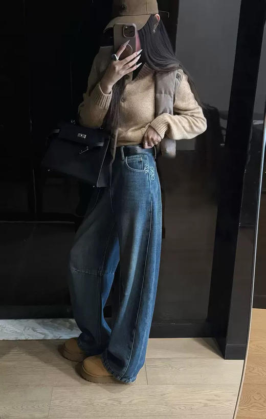 大幂幂同款加绒老爹弯刀牛仔裤 商品图6