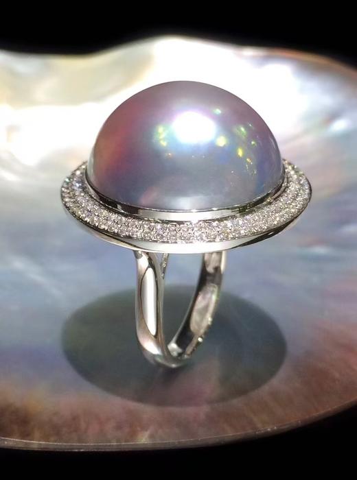 【私席真珠·新年盛宴】18K金镶钻马贝珍珠戒指，19-20mm珠，戒圈15，孤品 商品图1