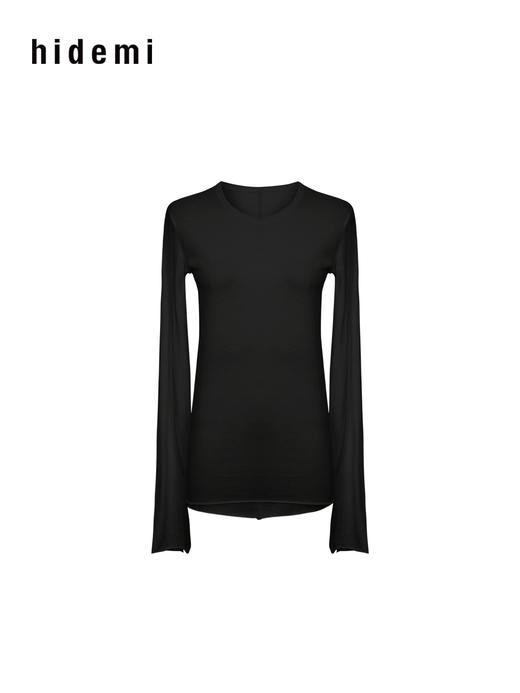 hidemi副线小h 匹马棉简约圆领修身卷边打底长袖T恤 商品图8