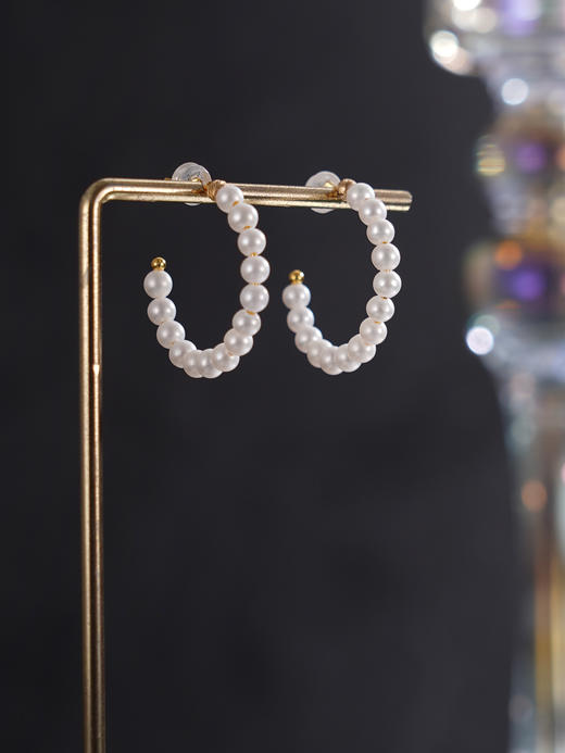 子佩集【慵光芙蕾】银S925珍珠惜王妃耳钉【MZEH001】3.5mm珠27mm圈镀金串珠圆圈半环2601 商品图7