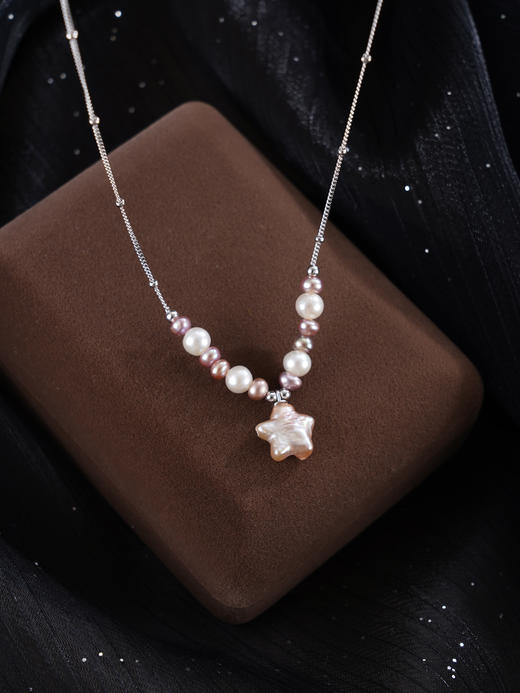 子佩集【珠光星吻】银S925珍珠惜王妃项链【SPN0490013】3.5mm小紫珠5mm大珠巴洛克11mm五角星星2601 商品图2