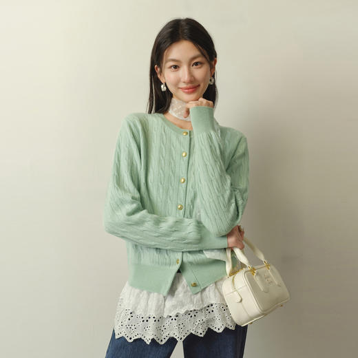 【严选】【孟子义同款】诗凡黎刺绣绞花针织开衫26春新款全羊毛老钱风毛衣7G8332821-6 商品图4