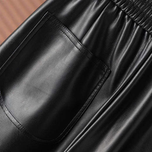 丁摩 新款秋装真皮皮裤女士高腰时尚绵羊皮直筒弯刀垂感拖地阔腿裤5ZF-2420 商品图2