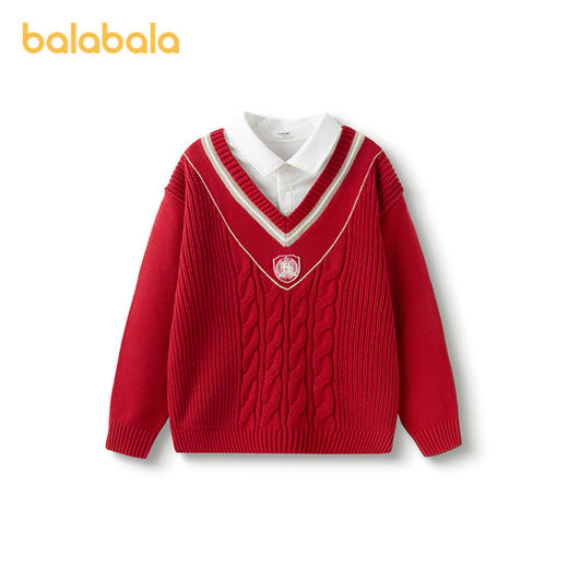 巴拉巴拉童装儿童毛衣男童春秋中大童套头针织衫假两件绞花时尚潮 商品图4