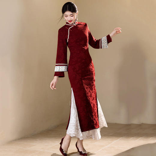 秋冬季国风新中式长款长袖新款年轻款复古旗袍SC22373 商品图2