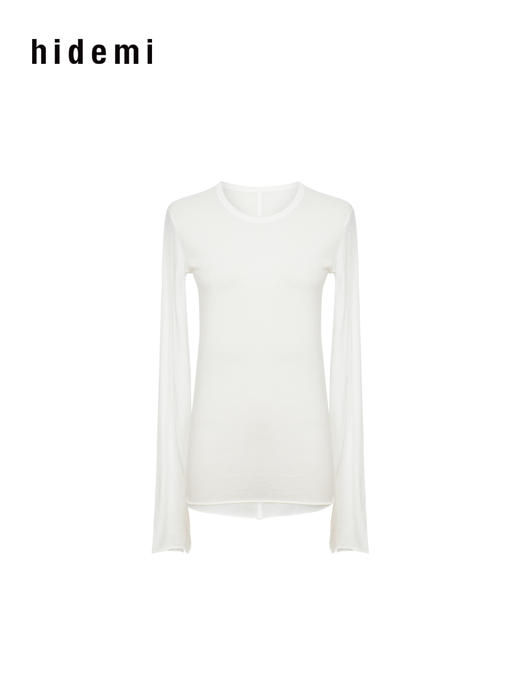 hidemi副线小h 匹马棉简约圆领修身卷边打底长袖T恤 商品图7