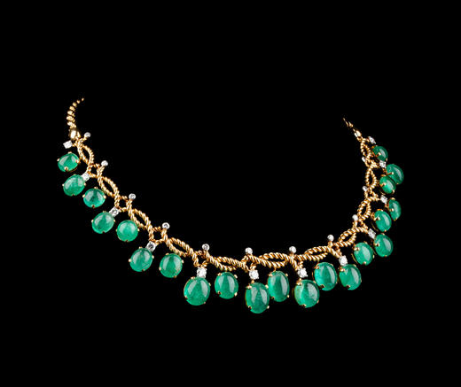 独角鹿西洋古董20世纪后期法国顶级珠宝品牌卡地亚出品18K黄金及铂金镶嵌钻石及祖母绿扭绳造型项链 商品图2