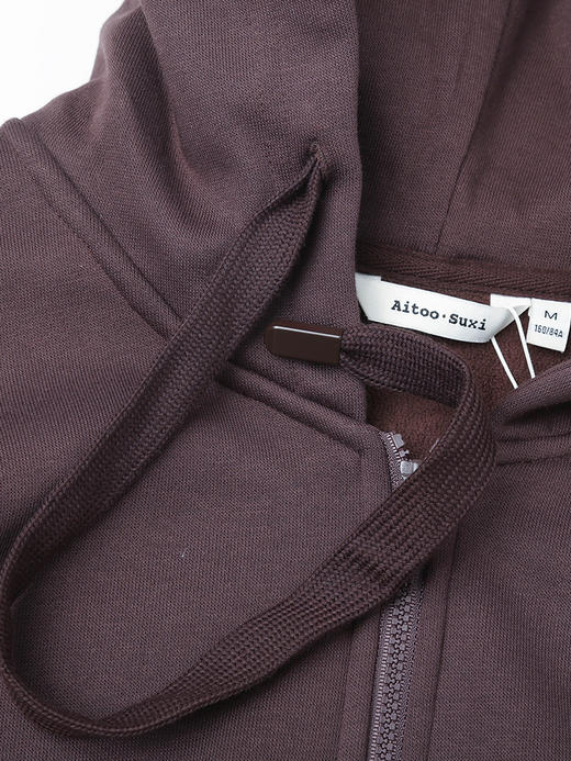 深棕纯色半拉链连帽卫衣 宽松廓形抽绳双口袋休闲显瘦秋冬通勤慵懒风百搭套头上衣 商品图2