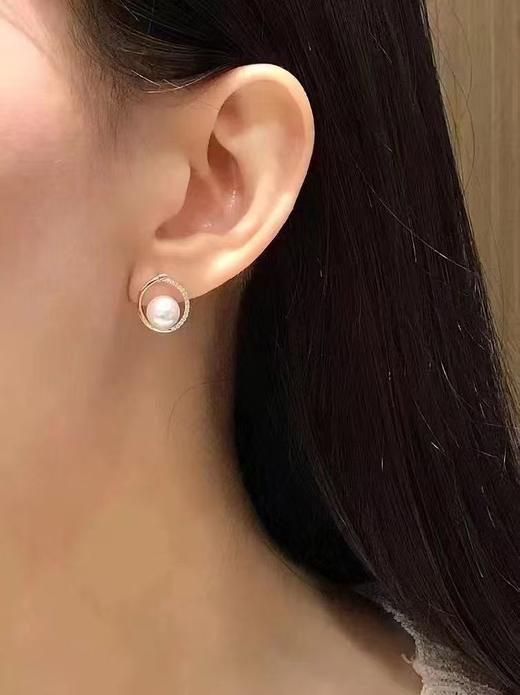 【私席真珠·新年盛宴】18K金镶钻AKOYA珍珠耳针，7.5-8mm珠，圆（孤品） 商品图2