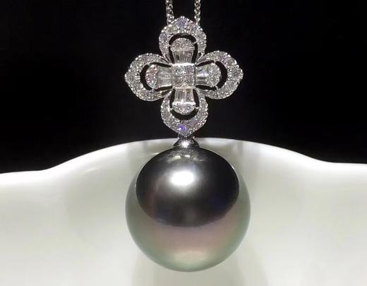 【私席真珠·新年盛宴】18K金镶钻黑珍珠吊坠，15-16mm珠，圆（孤品） 商品图0