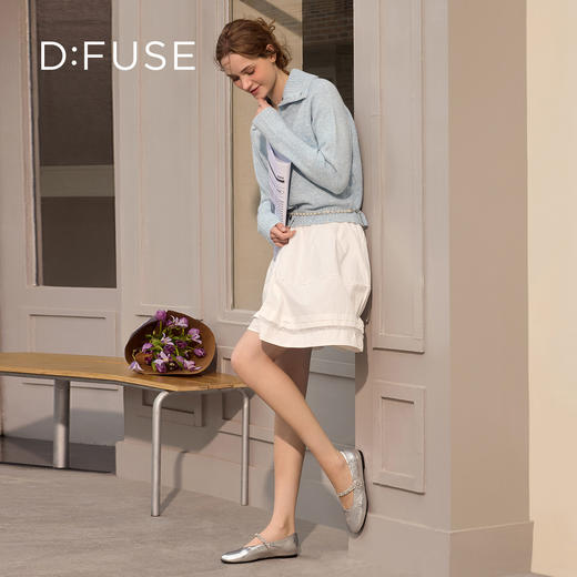 Dfuse迪芙斯2026春季新款圆头钻链抓皱牛皮复古玛丽珍舒适平跟鞋女鞋DFE1111018 商品图1