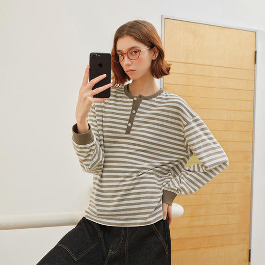 714street亚麻条纹亨利领长袖 商品图4