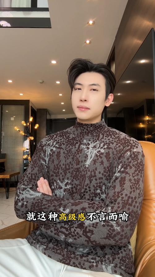 T4858SDSA秋冬新款痞帅男装休闲时尚撞色暗纹提花半高领长袖T恤百搭 商品图0