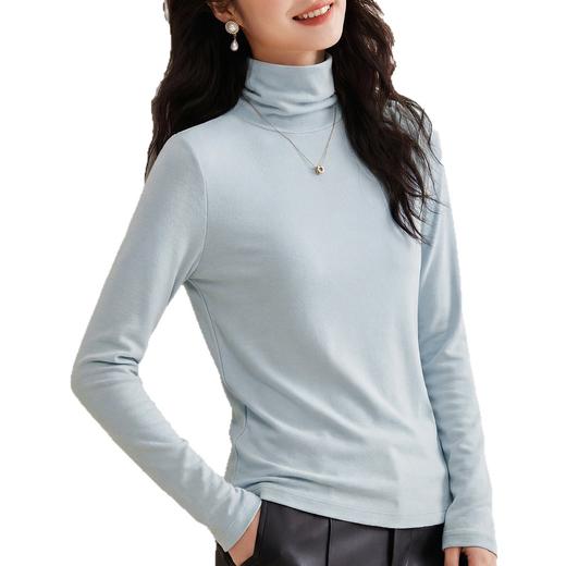 丁摩 可机洗美利奴精纺绵羊毛薄款高领打底衫女堆堆领修身针织高端内搭5ZF-18 商品图4