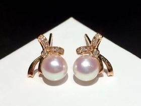 【私席真珠·新年盛宴】18K金镶钻AKOYA珍珠耳钉，5.5-6mm，圆（孤品）