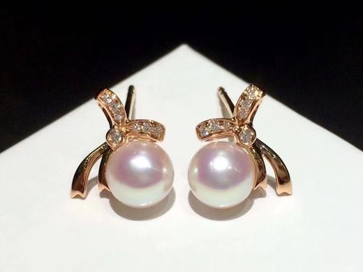 【私席真珠·新年盛宴】18K金镶钻AKOYA珍珠耳钉，5.5-6mm，圆（孤品） 商品图0