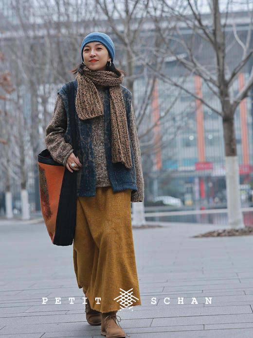 PETIT SCHAN小闪 CLO#1018 Overdyed yellow 太上黄 羊毛棉手工染色A摆长裙 商品图1