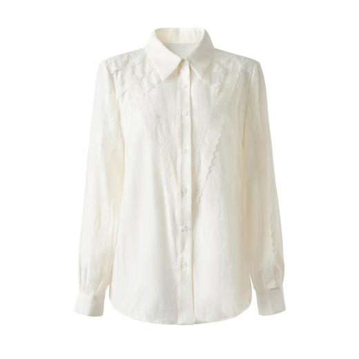 「高货wl」全新升级【铂金会员293/天猫389/差价96】(01638)洛诗琳法式气质翻领衬衫2026春季新款蕾丝边拼接长袖上衣 商品图4