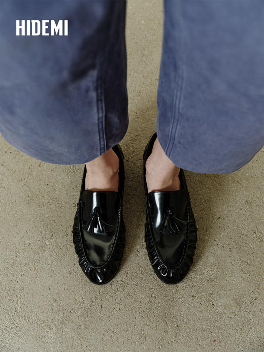 HIDEMI 麂皮开边珠一脚蹬轻便通勤流苏乐福鞋皮鞋单鞋平底鞋 商品图6