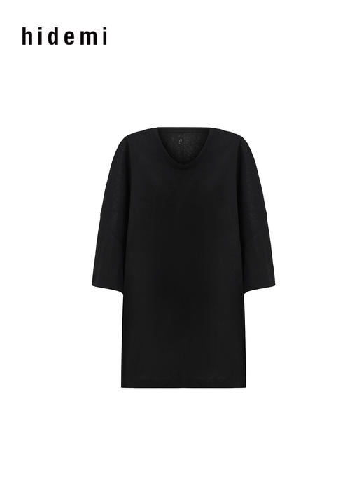 hidemi副线小h 简约U领松弛宽松T恤上衣 商品图13