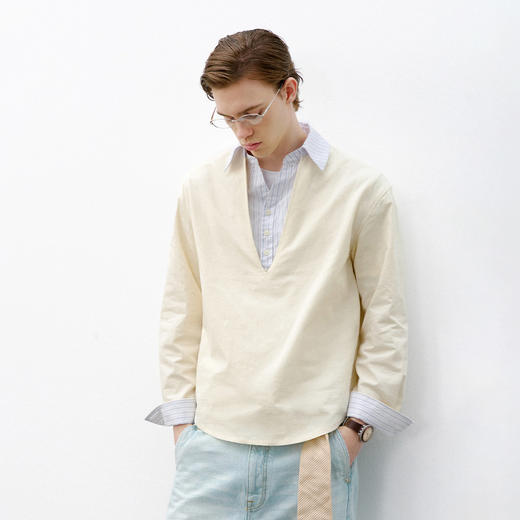 714street假两件撞色长袖衬衫 商品图1