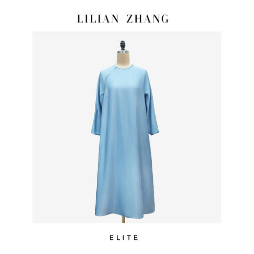 “定制”静奢风「东方禅意」“清衫仙逸”天空蓝斜襟Ａ摆长袍裙 2501113 商品图0