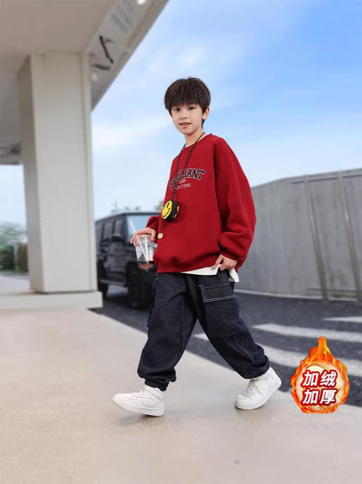 【马年！红卫迎新春】秋冬季新款男童装年服 加绒加厚卫衣 中大童男童女孩韩版洋气圆领上衣服 商品图3