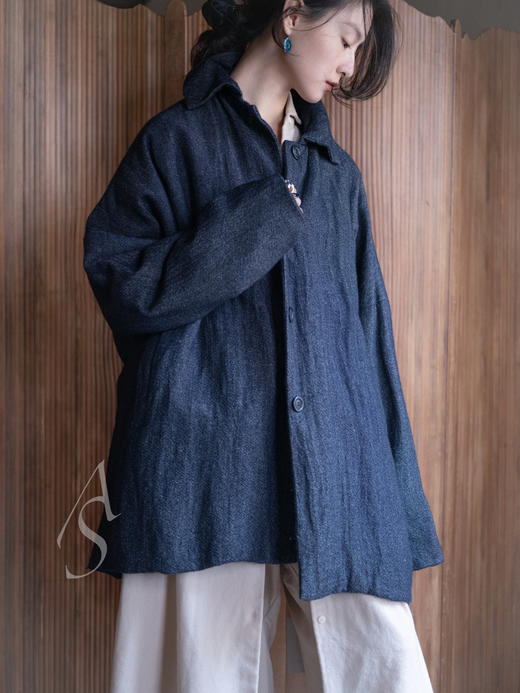 Casey Casey Orsan  靛蓝色人字纹羊绒短外套 商品图1