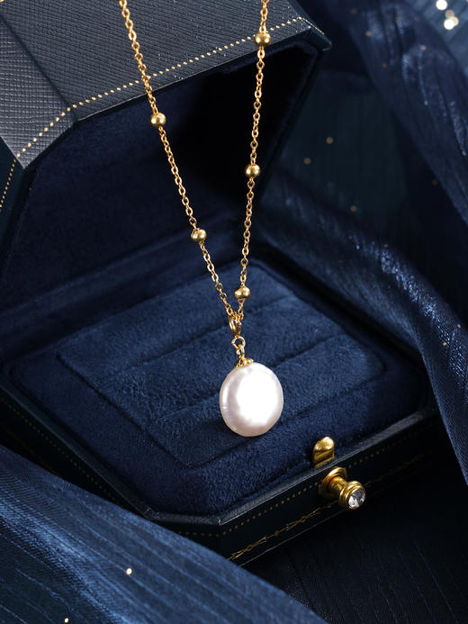子佩集【月华珠露】银S925珍珠惜王妃项链【SGN0610002】13mm珠镀金巴洛克扁珠2601 商品图9