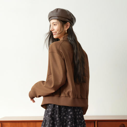 【严选】诗凡黎咖色麂皮绒复古短外套2026春新款美式宽松气质翻领夹克上衣7H1210151 商品图4