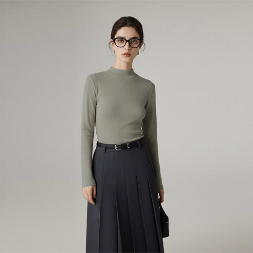 椰绒半高领磨毛保暖内搭打底衫 商品图1