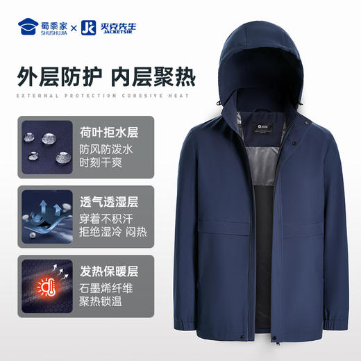【石墨烯连帽风衣外套】防泼水防污风衣外套 发热保暖通勤夹克WZ505 商品图5
