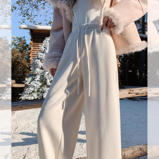 西遇加绒阔腿裤女冬季新高腰垂感直筒宽松拖地裤加厚长裤SS051995 商品图4