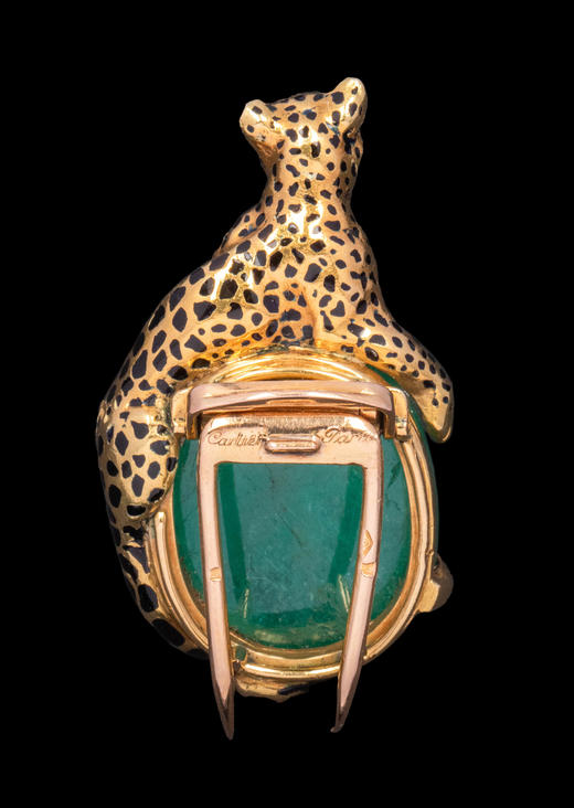 独角鹿西洋古董1948年代法国顶级珠宝品牌卡地亚出品18K黄金镶嵌蛋面祖母绿及珐琅「美洲豹」造型胸针 商品图6