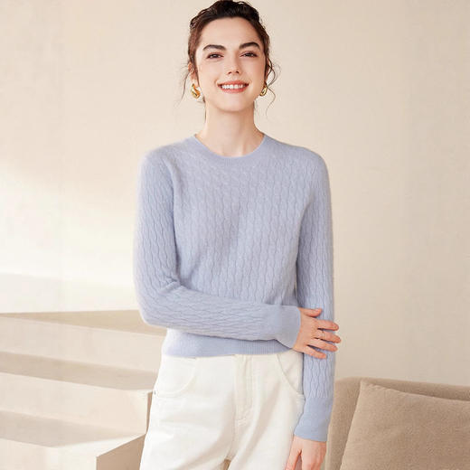「高货rig」全新升级【铂金会员514/天猫689/差价175】(11152)洛诗琳气质保暖羊绒上衣2026新款圆领宽松扭花针织毛衣女 商品图0